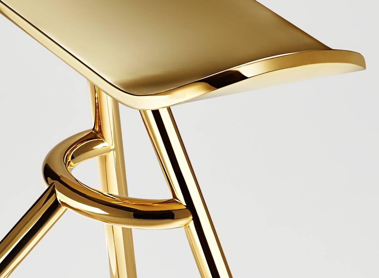 Modern Stool, Standing Stool Made of Brass Signed, Made in France For Sale