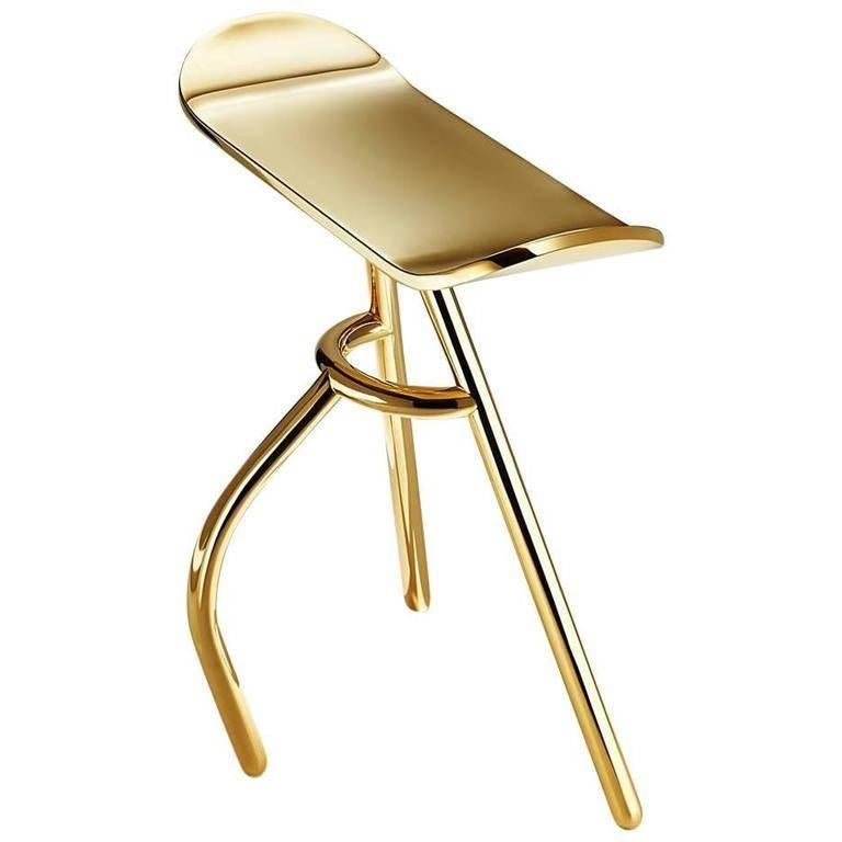 Stool, Standing Stool Made of Brass Signed, Made in France In Excellent Condition For Sale In Saint-denis, FR