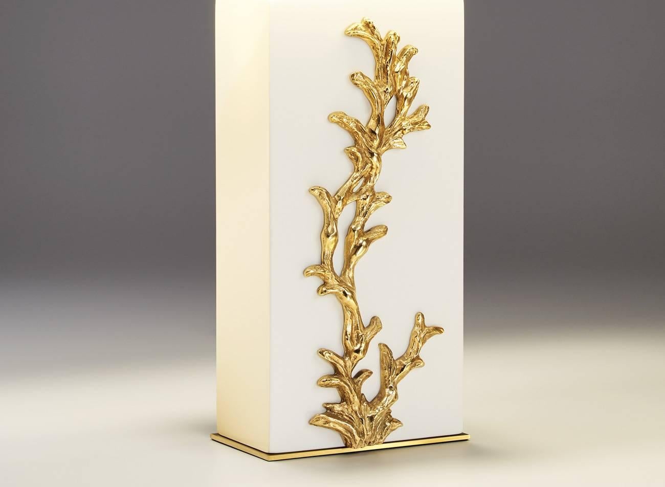 Table lamp Algues by Chrystiane Charles, made of brass with brass shade, signed, made in France.