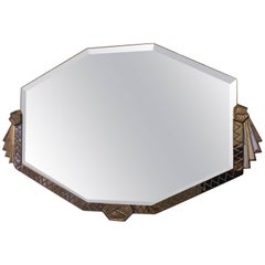 Miroir Art Déco en bronze avec finition nickelée