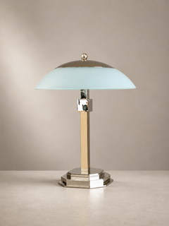 French Art Deco nickel finish and Frosted Glass Table Lamp