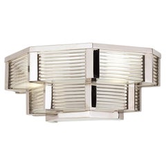 Art Deco Geometric Wall Sconce in Polished Nickel and Glass Rods