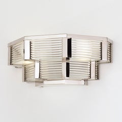Art Deco Geometric Wall Sconce in Polished Nickel and Glass Rods