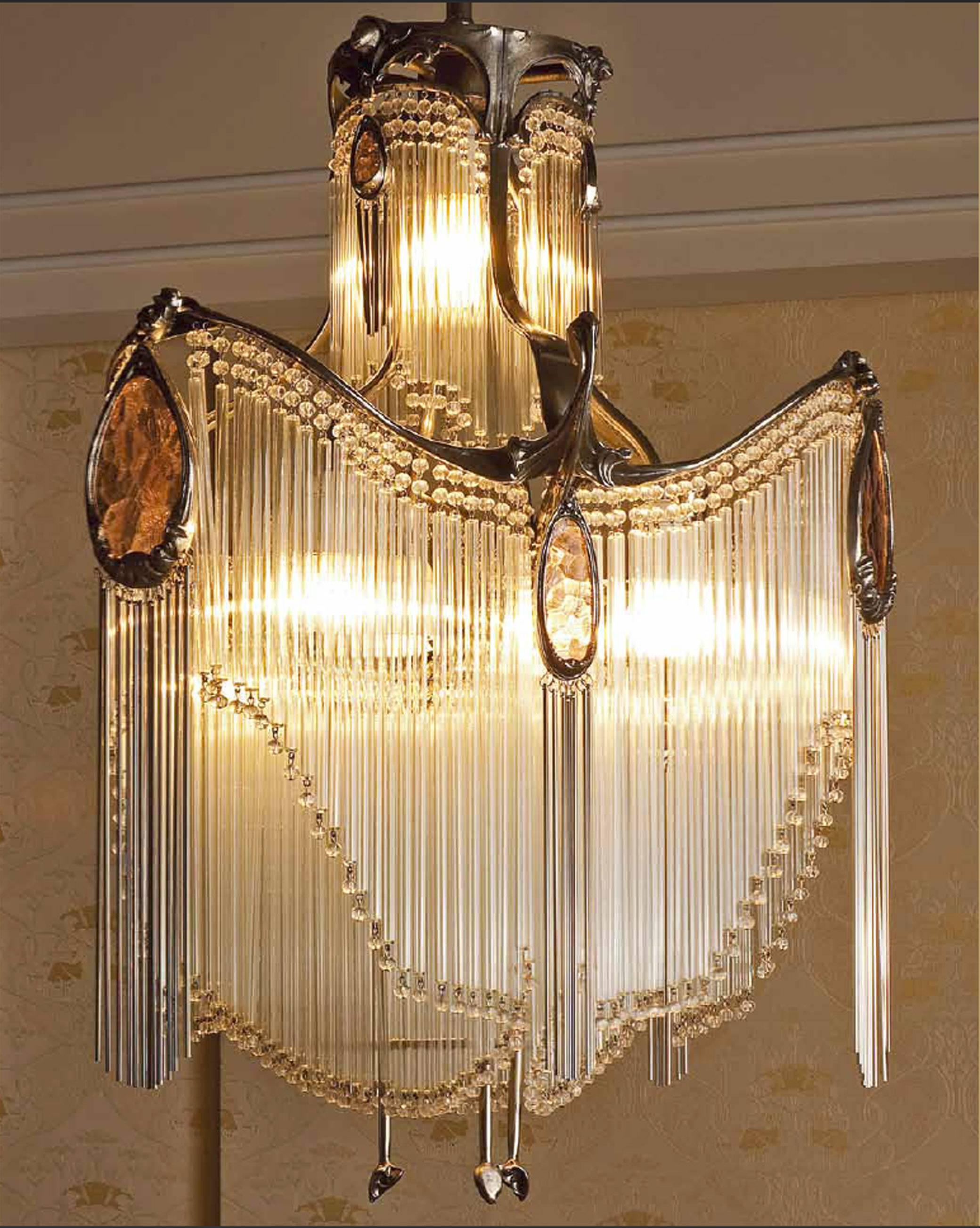 Glass Art Nouveau Chandelier in the Style of Hector Guimard
