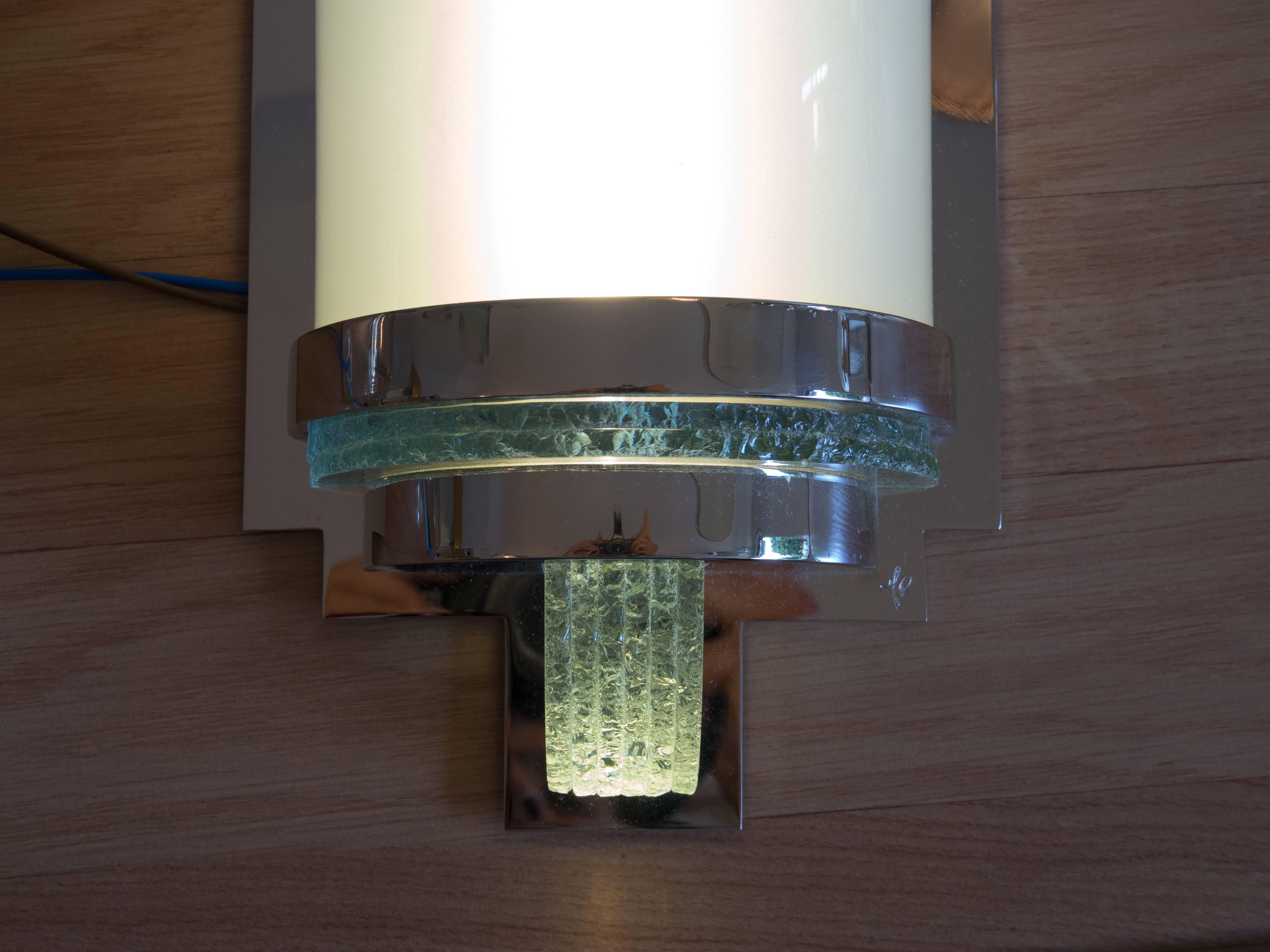 Contemporary Art Deco Sconce with Nickel Finish and Glass 'Modernist' For Sale
