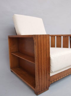 Heals Oak Reclining Chair with Bookcase and Table