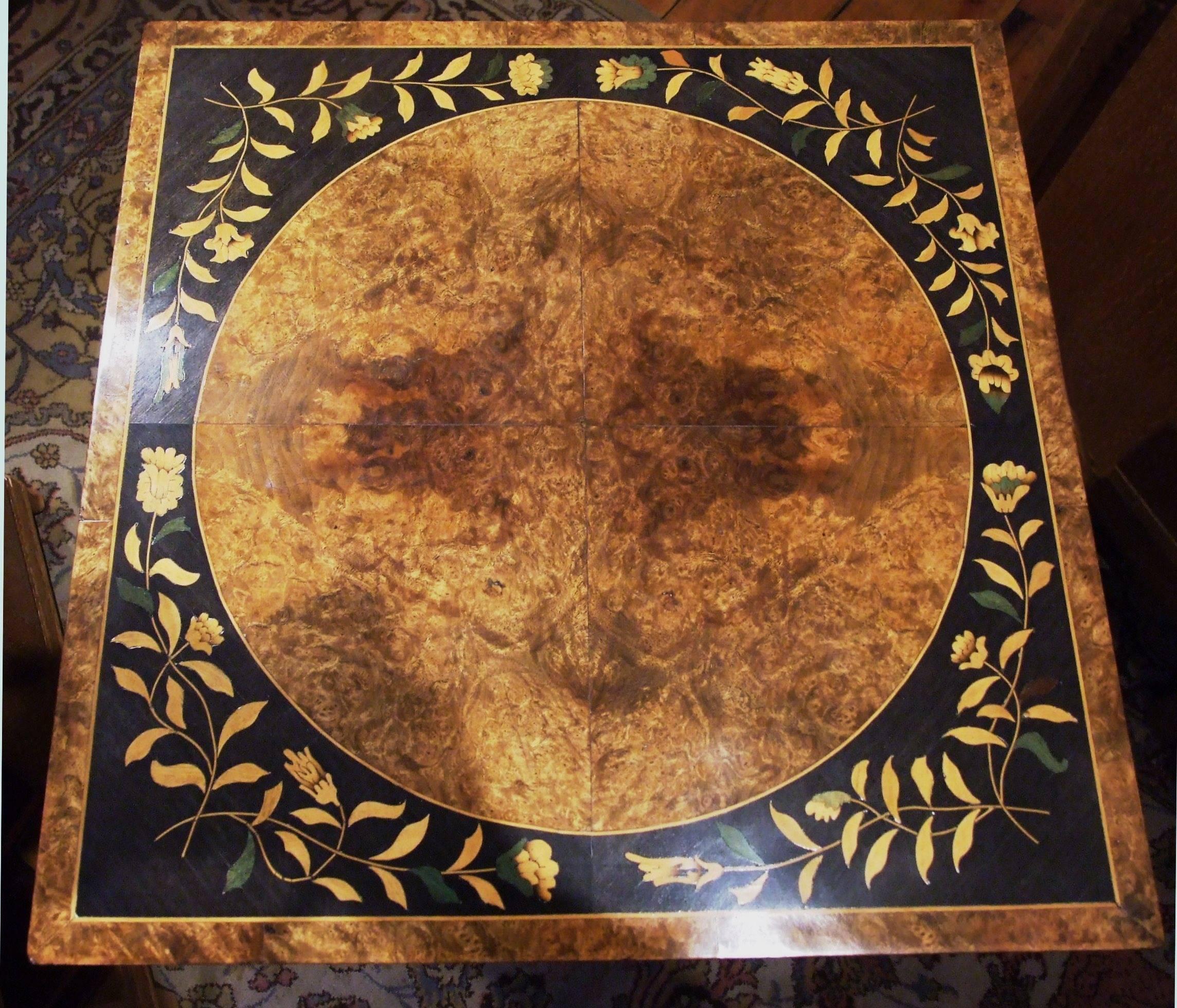 Arts and Crafts Marquetry Floral Booktable Burr Walnut For Sale