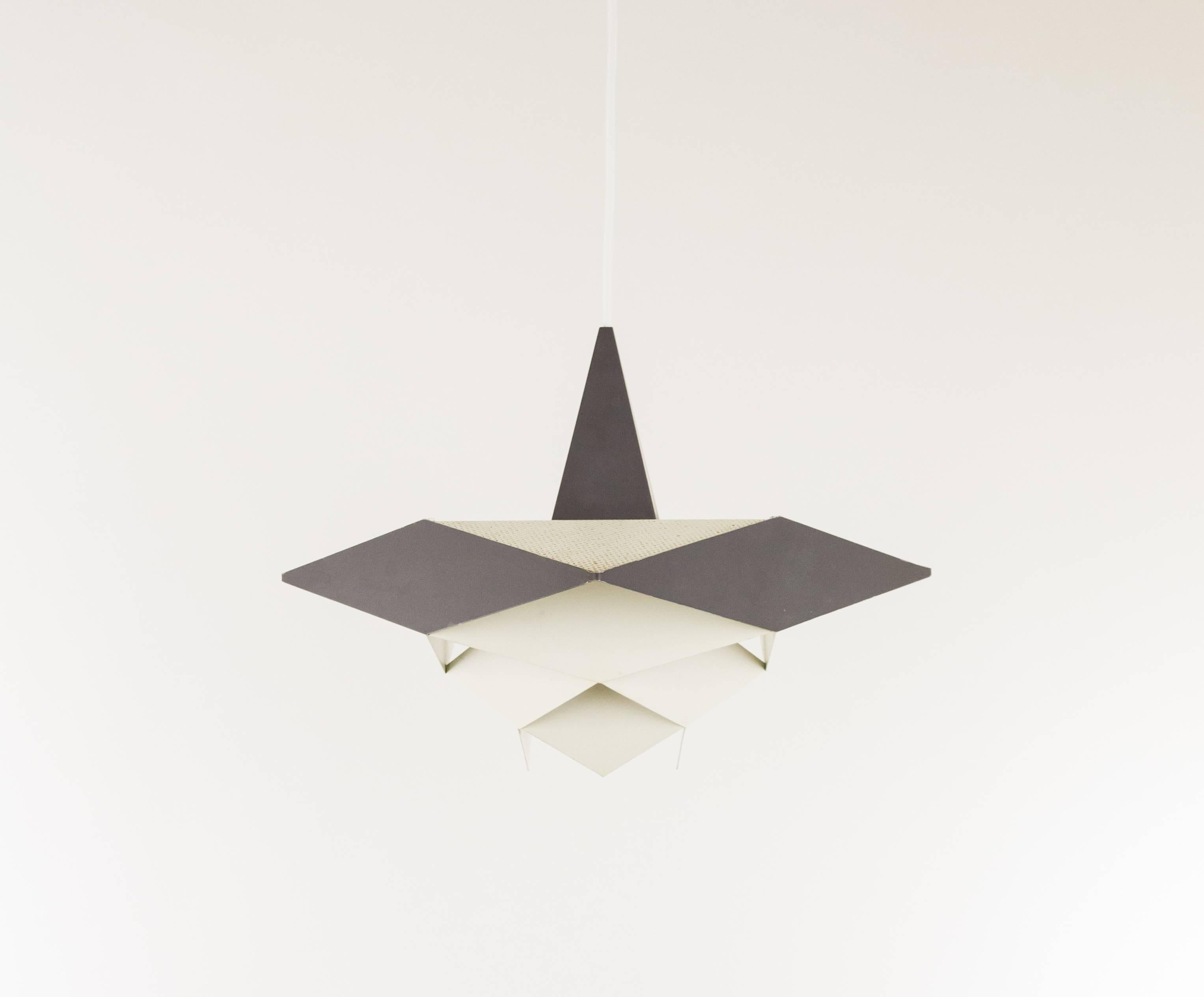 Lacquered Metal Pendant by Preben Dahl for Hans Følsgaard Belysning in white and grey