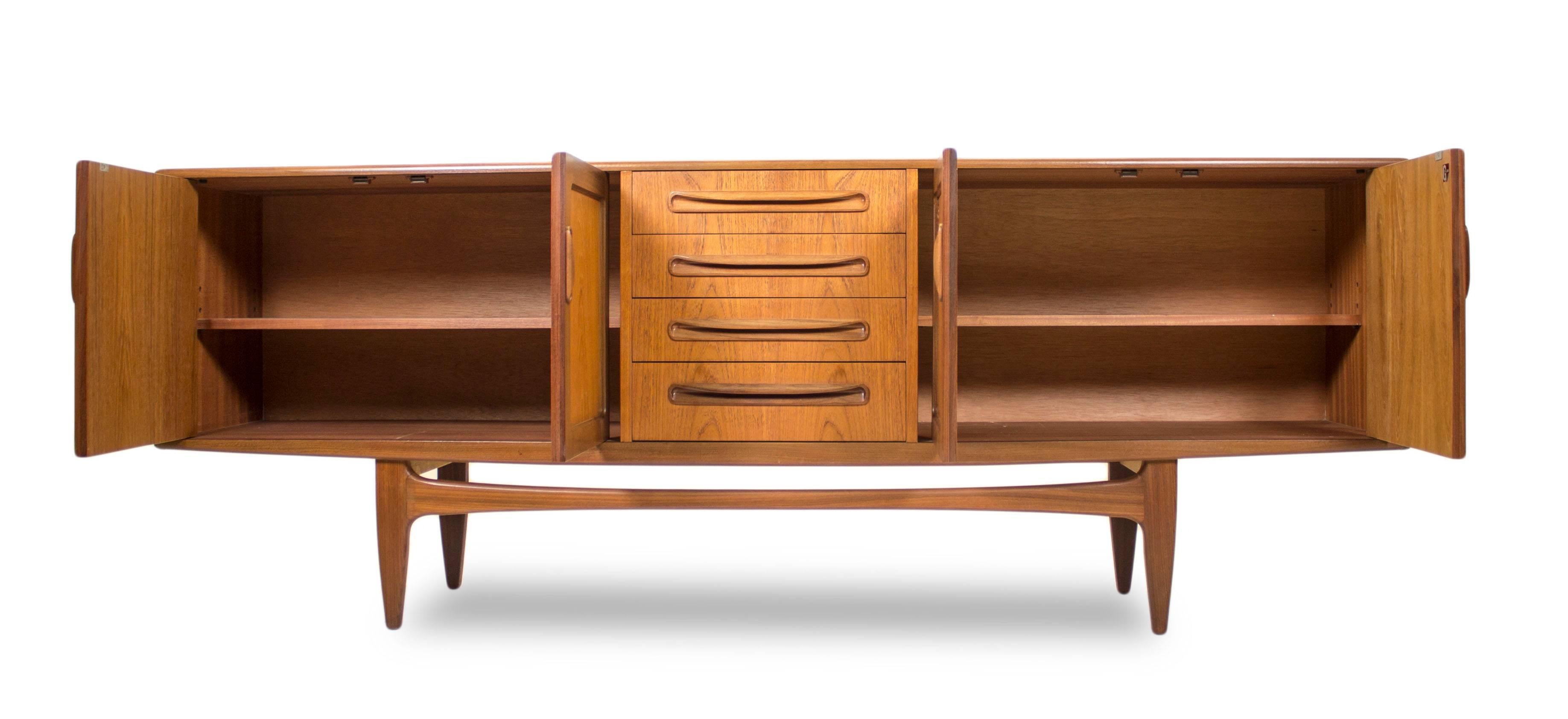 When G Plan hired V B Wilkins to design a new range, little did they realize that he would go on to produce probably the most popular and sought after range of all the British Mid-Century Designers.

Set on organic Teak legs, the unit floats