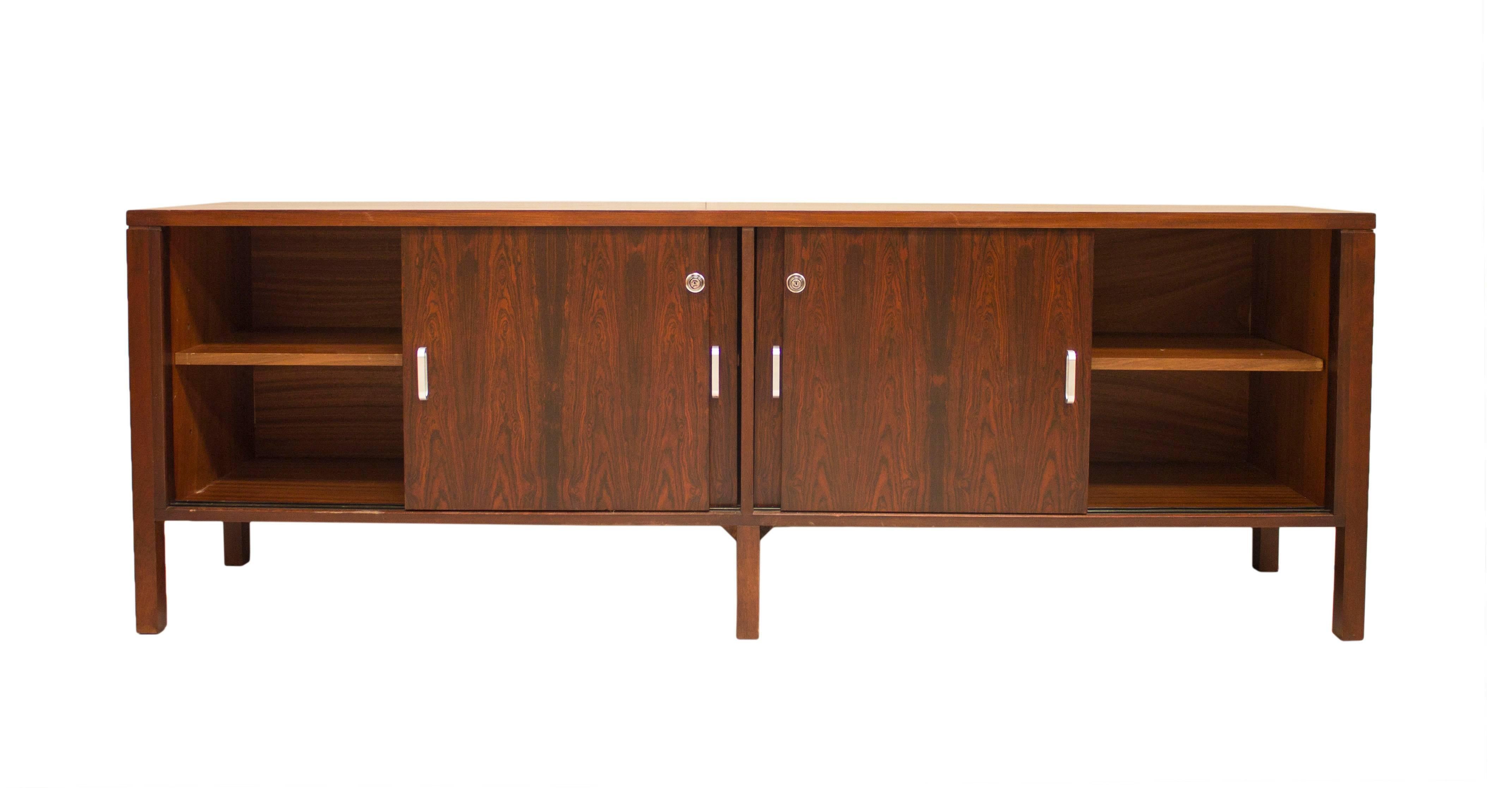 Rosewood Solid Mahogany Danish Mid-Century Sideboard Media Unit Credenza For Sale