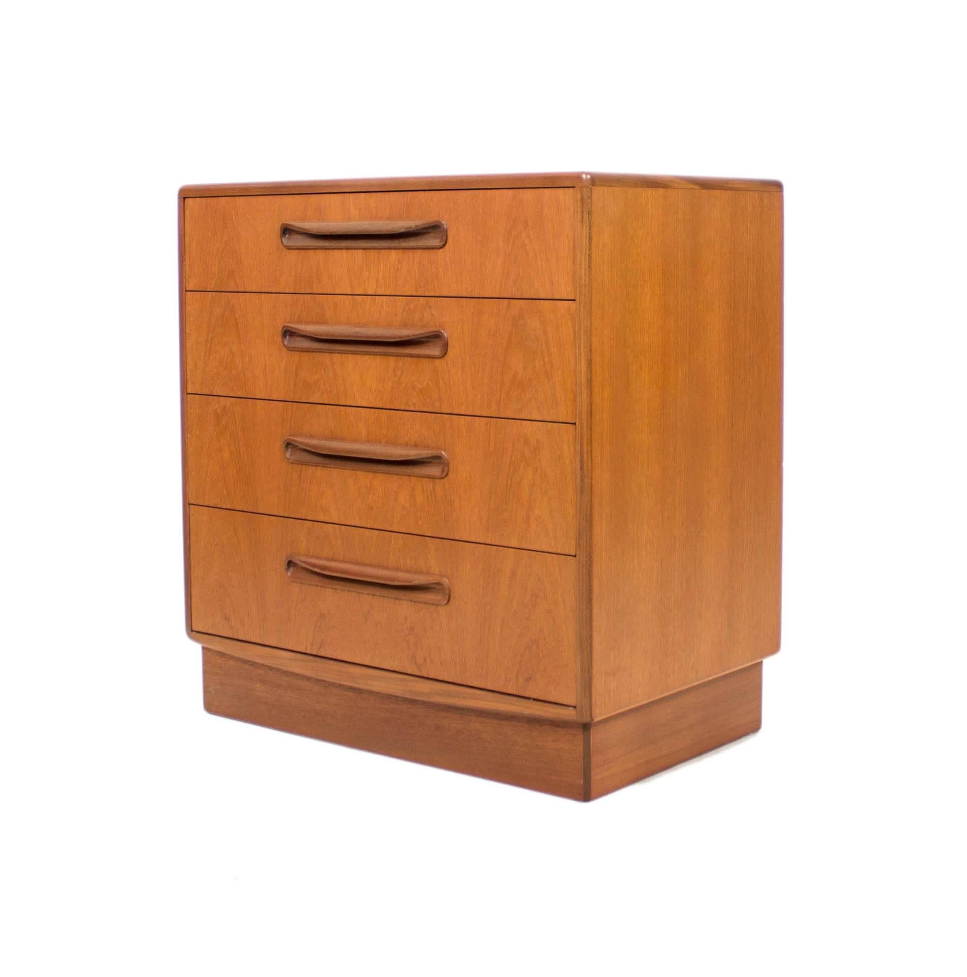 Mid-Century Modern G Plan Fresco Teak Four-Drawer Chest of Drawers by Victor Wilkins For Sale