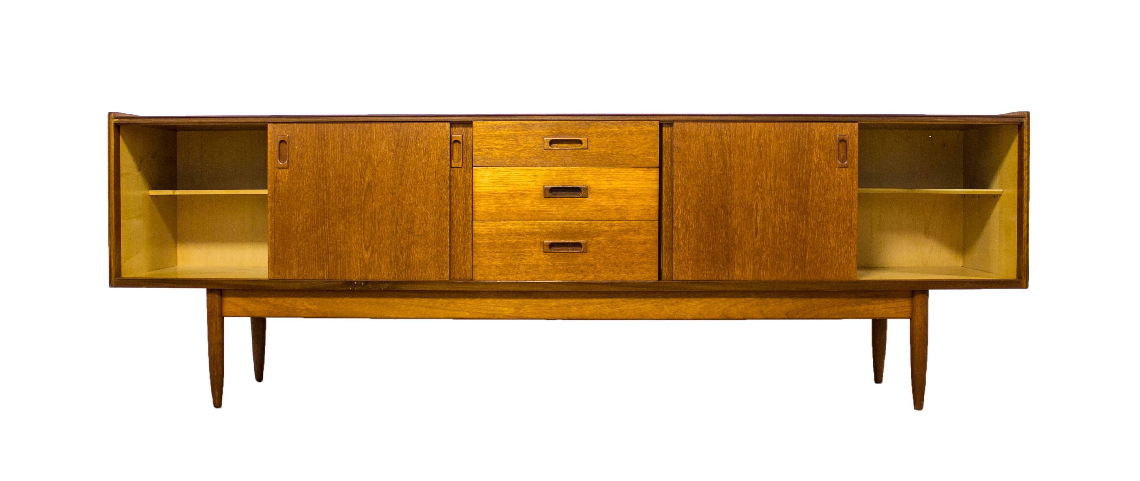 Mid-Century Modern Danish Teak Slidedoor Sideboard Media Unit Storage Vintage Retro For Sale