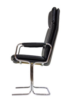 Pieff Eleganza Solid Mirror Chrome and Leather Armchair Retro G Plan Eames Era