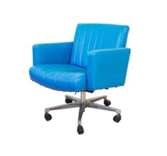 Turquoise Leather Swivel Armchair Desk Chair Retro G Plan Eames Era