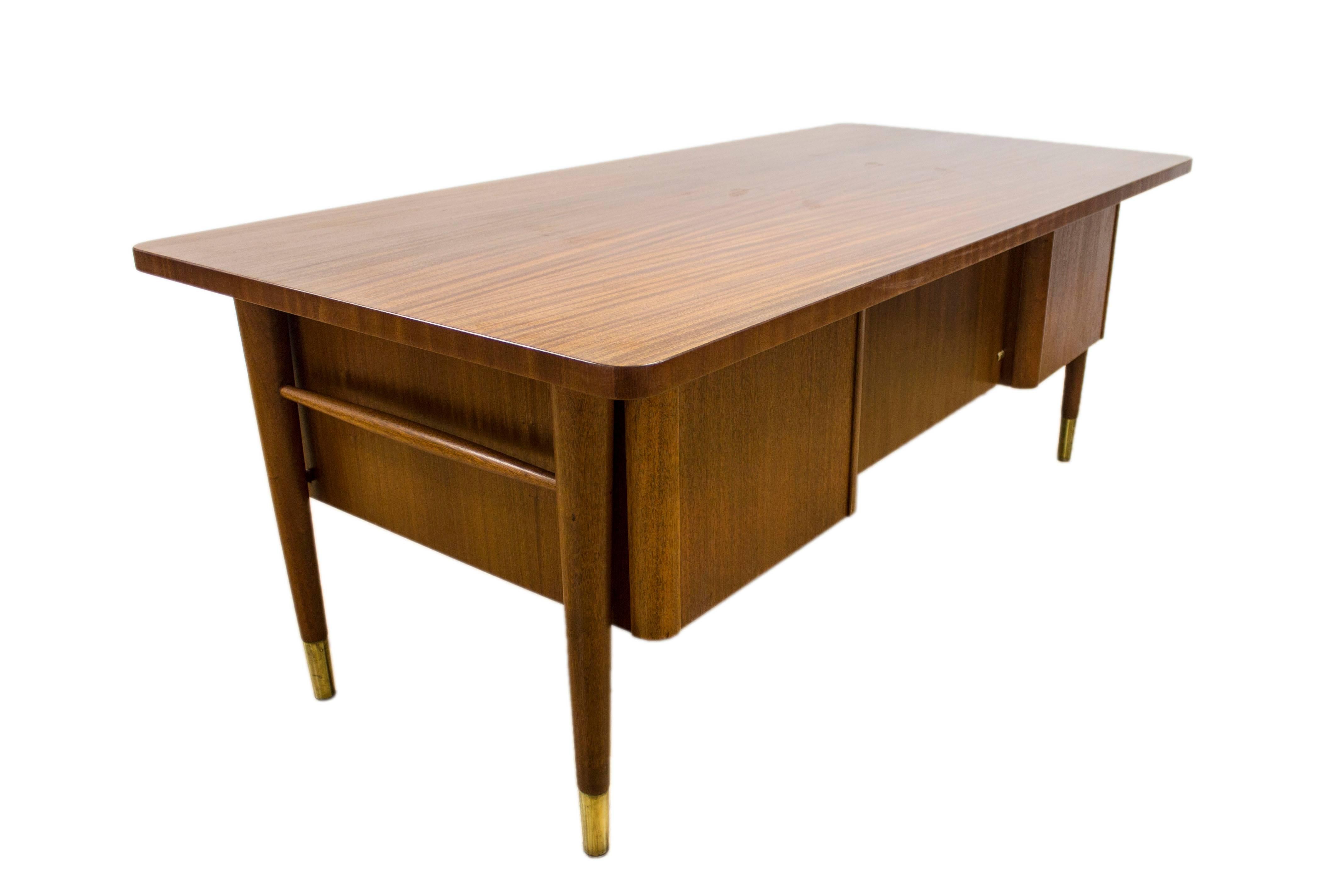 Abbess Rosewood and Brass Executive Desk Lockable G Plan Eames Era For Sale 1