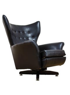 G Plan Wingbacked Blofeld Swivel Chair Model 6250 Black Leather Eames Era
