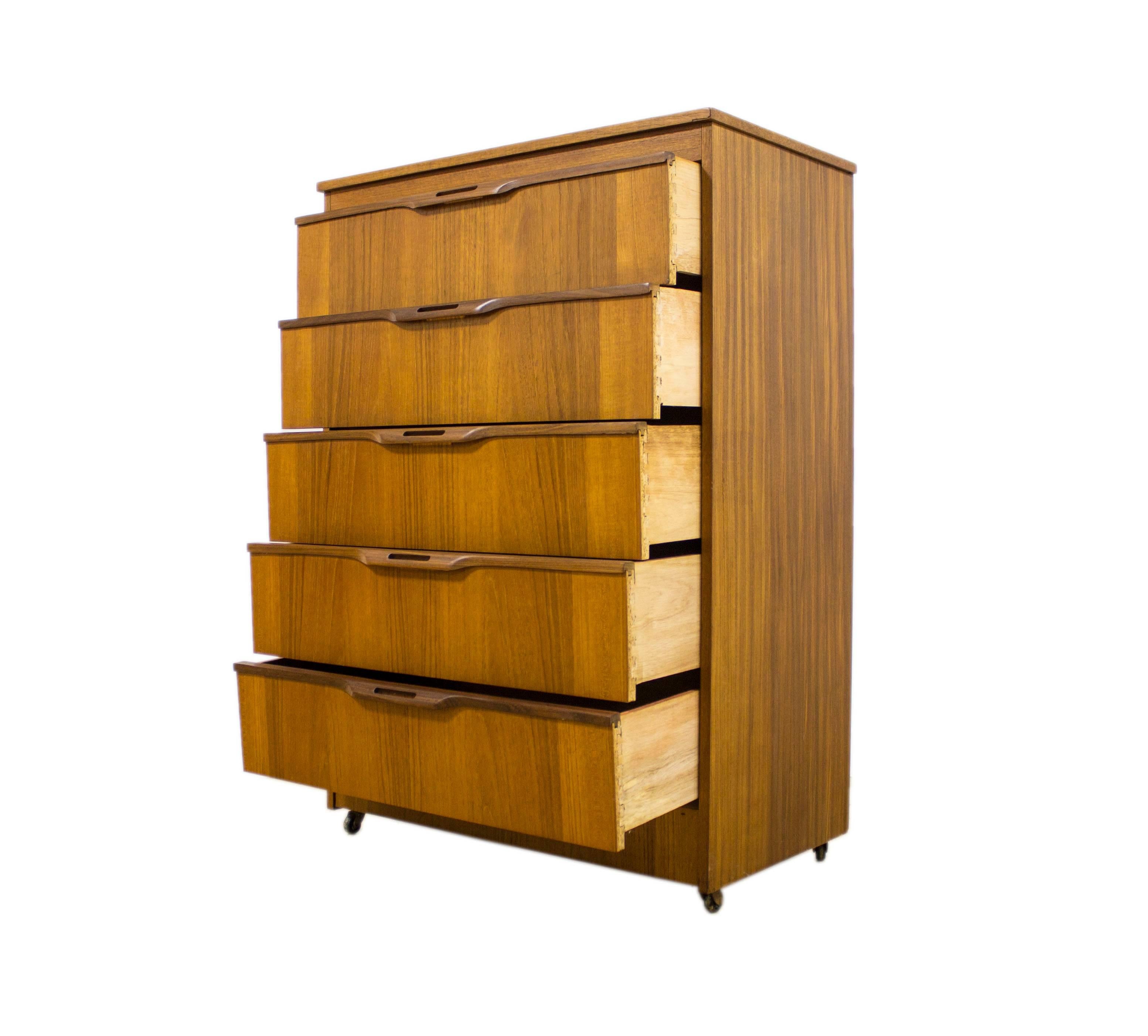 Danish Tallboy Chest Drawers with Inset Rosewood Handles G Plan Eames Era In Excellent Condition For Sale In Greater Manchester, GB