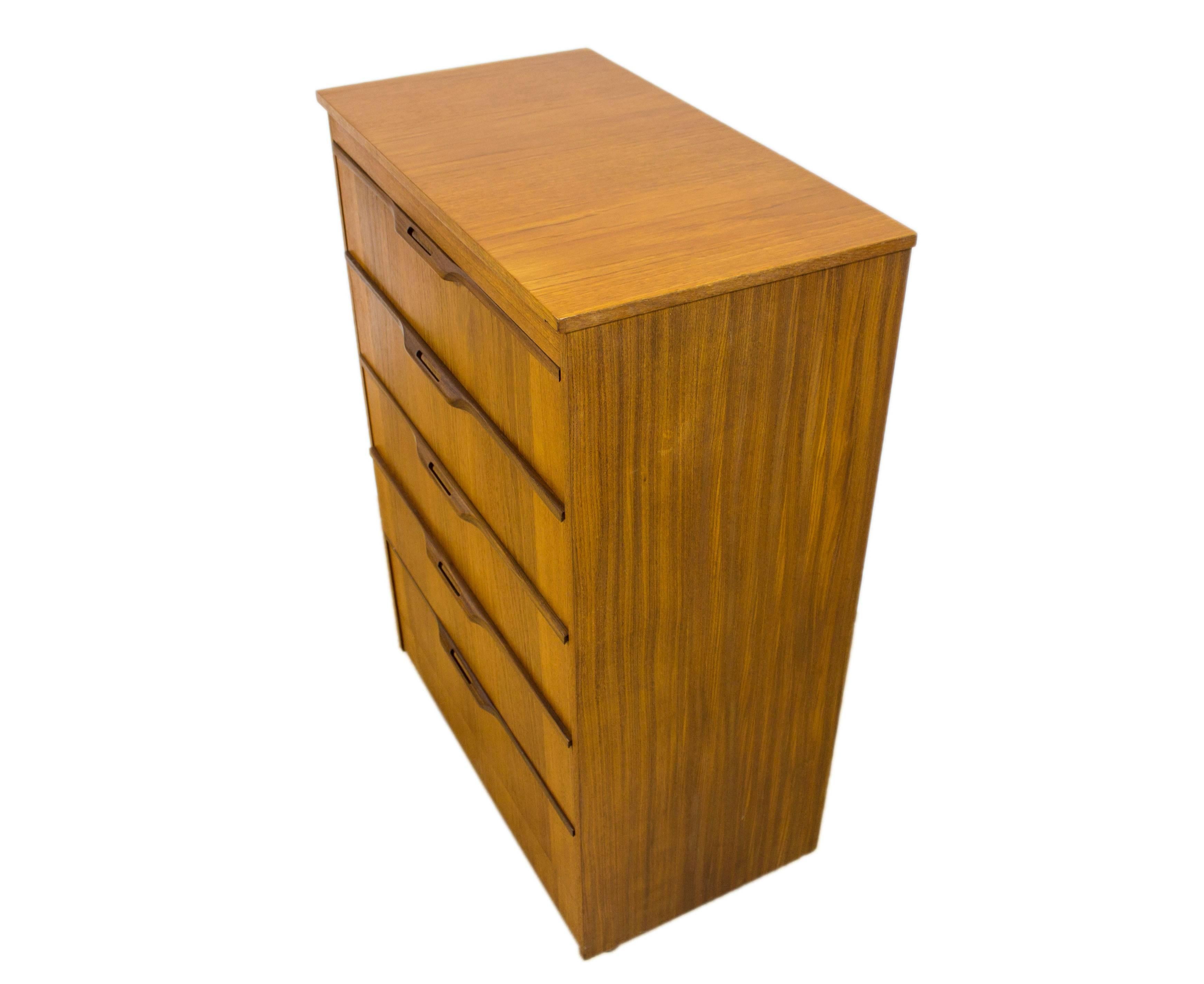 Danish Tallboy Chest Drawers with Inset Rosewood Handles G Plan Eames Era For Sale 1