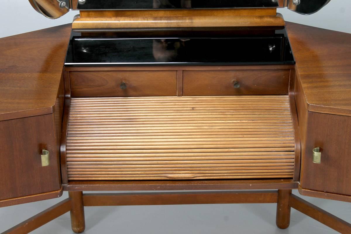 Danish 1930s Angle Vanity Table and Its Occasional Table by Martinus Petersen For Sale