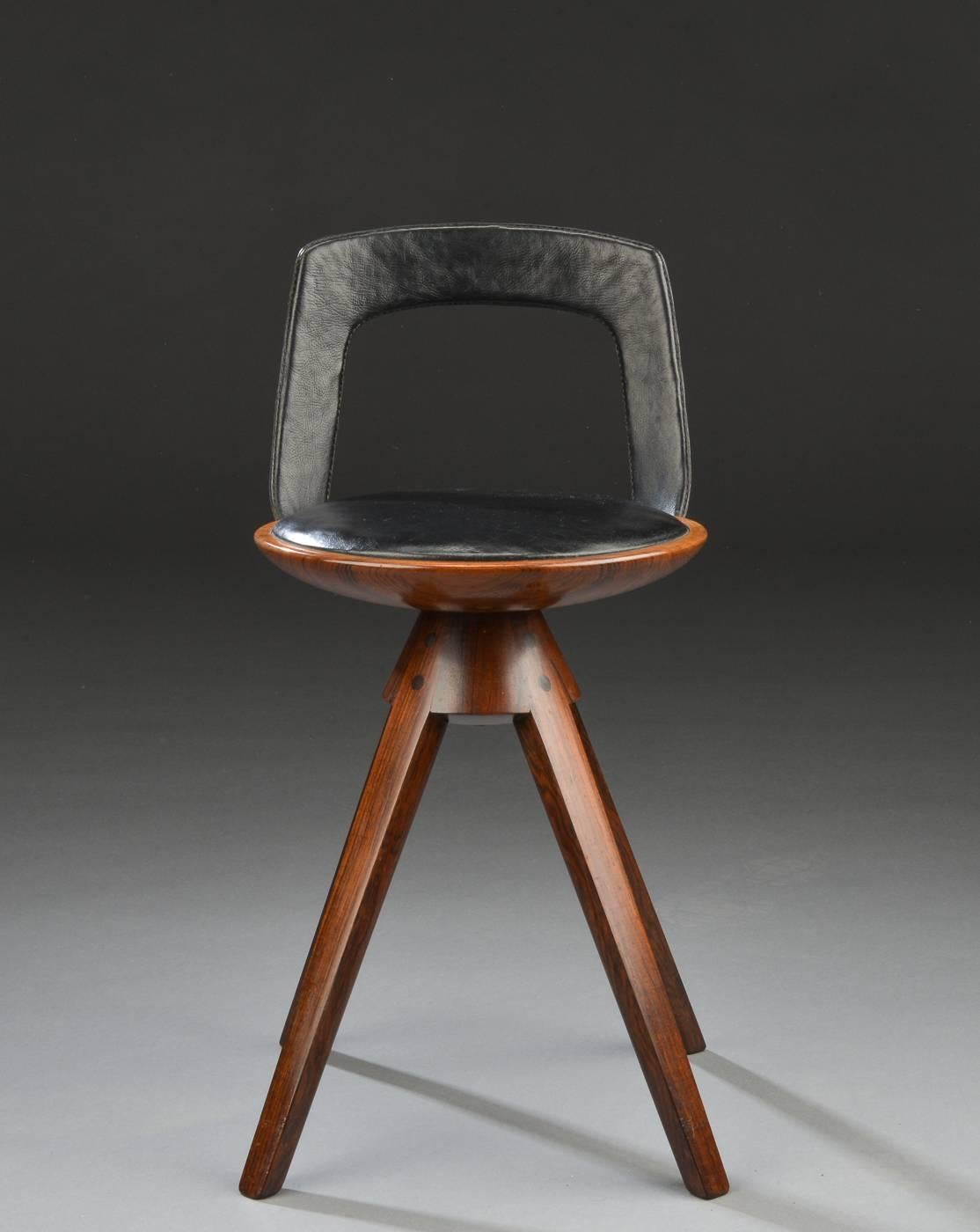 Danish Swivel Stool with Backrest In Rosewood by Tove & Edvard Kindt-Larsen For Sale
