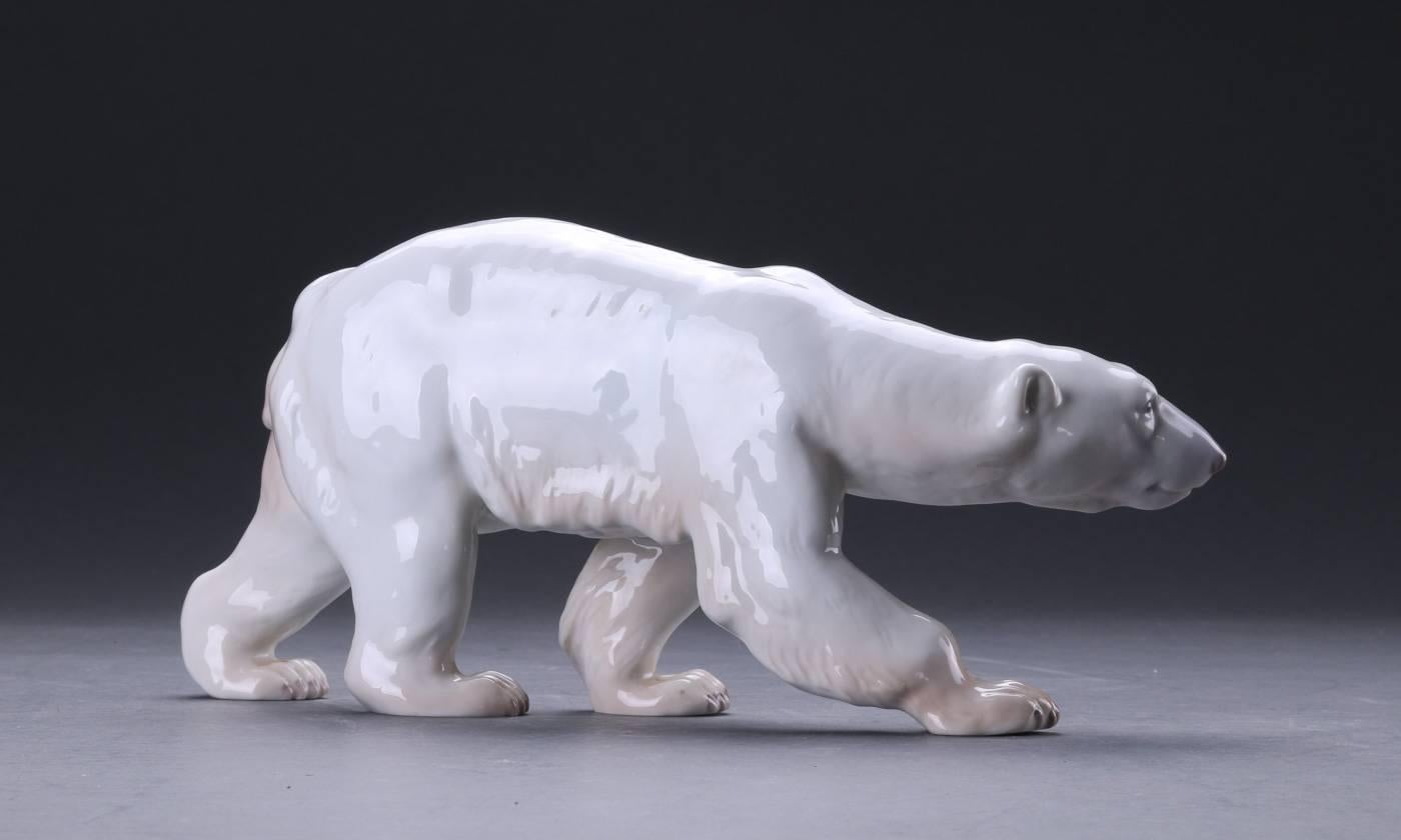 Scandinavian Modern Stamped Polar Bear by Knud Kyhn in Glazed Stoneware Made by Bing & Grøndahl For Sale