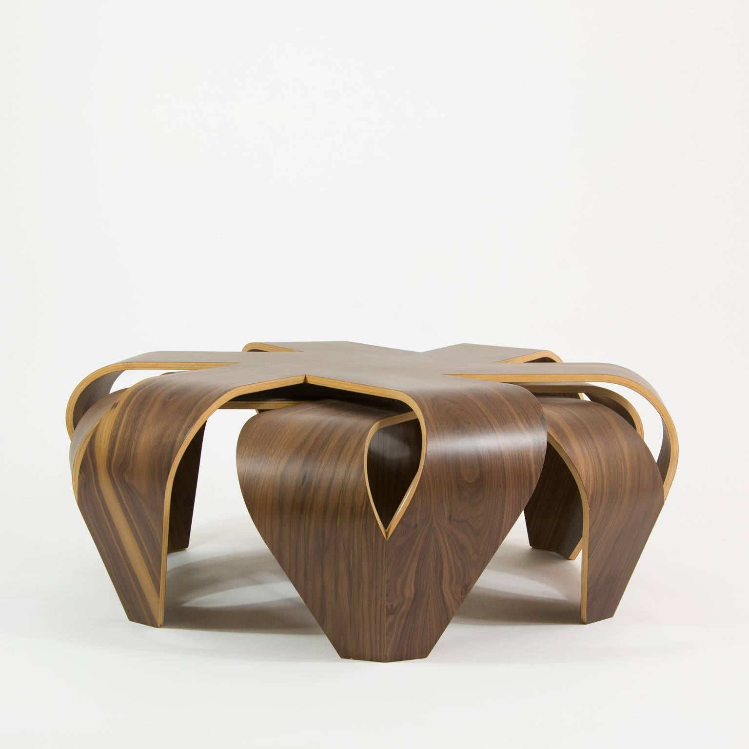 Inspired in the unique hairstyles found in Mexico and created with a wood bending technique developed by LEFT, Victor Aleman designed this beautiful coffee table that creates a great centerpiece for any living room called 