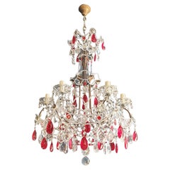 Red Crystal Chandelier Antique Brass Ceiling Lamp Lustre Art Nouveau Beaded