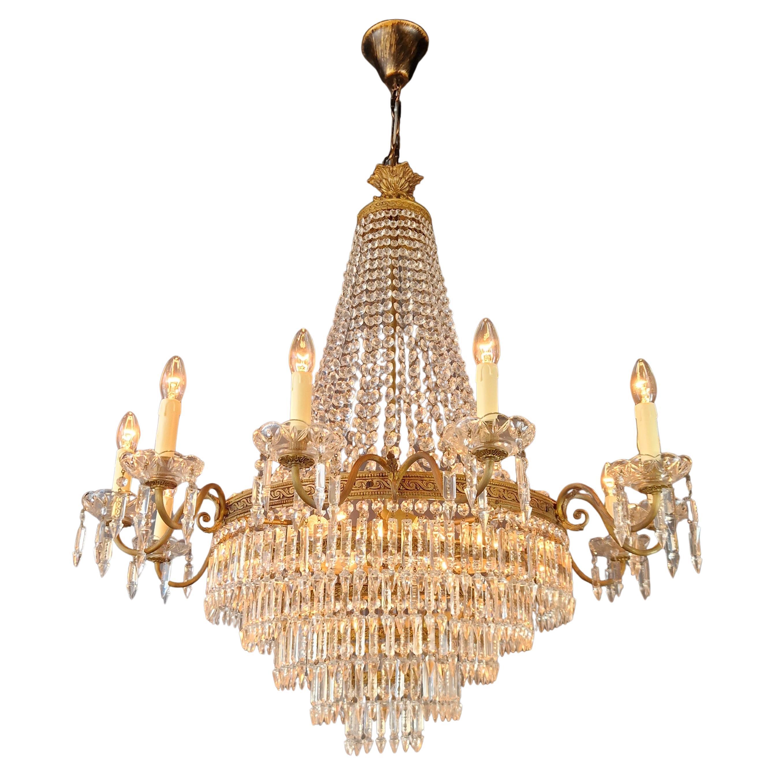 Empire Brass Sac a Pearl Chandelier Crystal Lustre Ceiling Antique