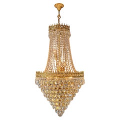 Lámpara de araña de estilo Imperio con cesta de cristal y adornos de cristal hechos a mano