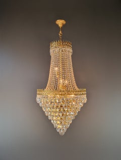 Lámpara de araña de estilo Imperio con cesta de cristal y adornos de cristal hechos a mano