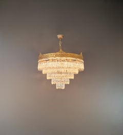Antique Art Deco Neoclassical Brass and Crystal Chandelier Plafonnier Ceiling
