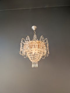 Vintage French Empire Style Crystal Basket Chandelier Neoclassical Crystal
