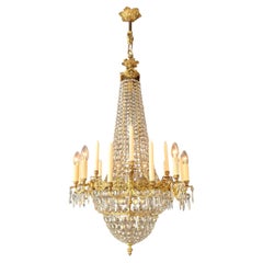 Antique Italian Empire Revival Brass and Crystal Chandelier Candle Holders