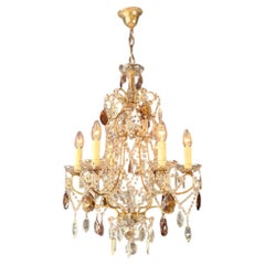 Vintage Venetian Style Crystal Chandelier with Purple and Amber Crystals