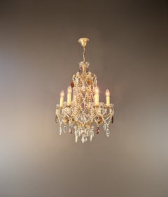 Vintage Venetian Style Crystal Chandelier with Purple and Amber Crystals