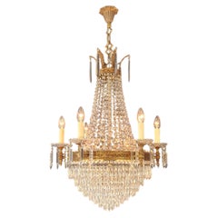 Antique Empire Style Brass Crystal Chandelier Neoclassical European Basket
