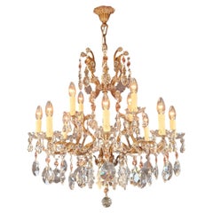 Vintage Italian Baroque Revival Crystal Chandelier Rose Crystal Accents
