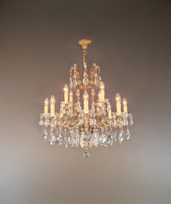 Vintage Italian Baroque Revival Crystal Chandelier Rose Crystal Accents