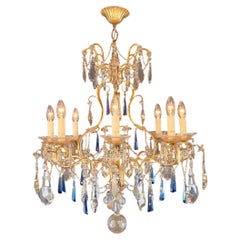 Antique Venetian Rococo Style Crystal Chandelier Cobalt Blue and Clear Crystals