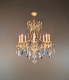 Antique Venetian Rococo Style Crystal Chandelier Cobalt Blue and Clear Crystals