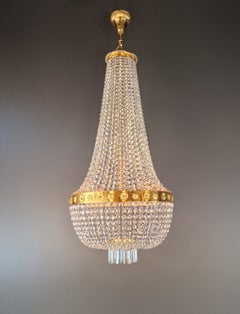 Vintage Large Crystal Tent and Basket Crystal Chandelier Gold Ornaments