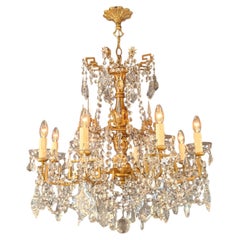 Antique Louis XVI Revival Crystal Chandelier Giltwood and Brass circa 1890