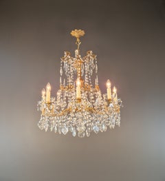 Antique Louis XVI Revival Crystal Chandelier Giltwood and Brass circa 1890