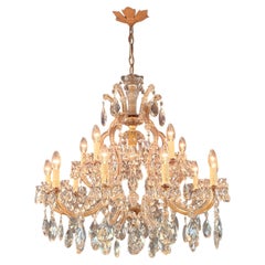 1920s Art Nouveau Maria Theresa Crystal Chandelier lustre Brass Glass Antique