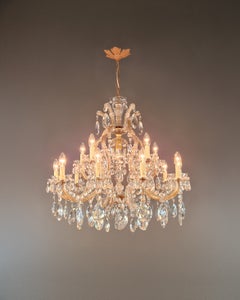 1920s Art Nouveau Maria Theresa Crystal Chandelier lustre Brass Glass Antique