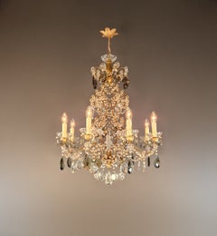 Antique Italian Baroque Revival Crystal Chandelier Wood Smoked Crystal Drops
