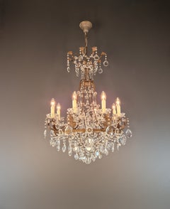 Antique Louis XV Revival Tradition Crystal Chandelier Brass and Metal 8 Lights