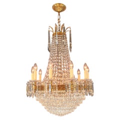Antique French Empire Crystal Tent and Basket Chandelier Brass