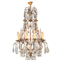 Antique French Napoleon III Brass Crystal Chandelier Gothic Style 6 Lights