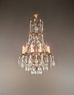 Antique French Napoleon III Brass Crystal Chandelier Gothic Style 6 Lights